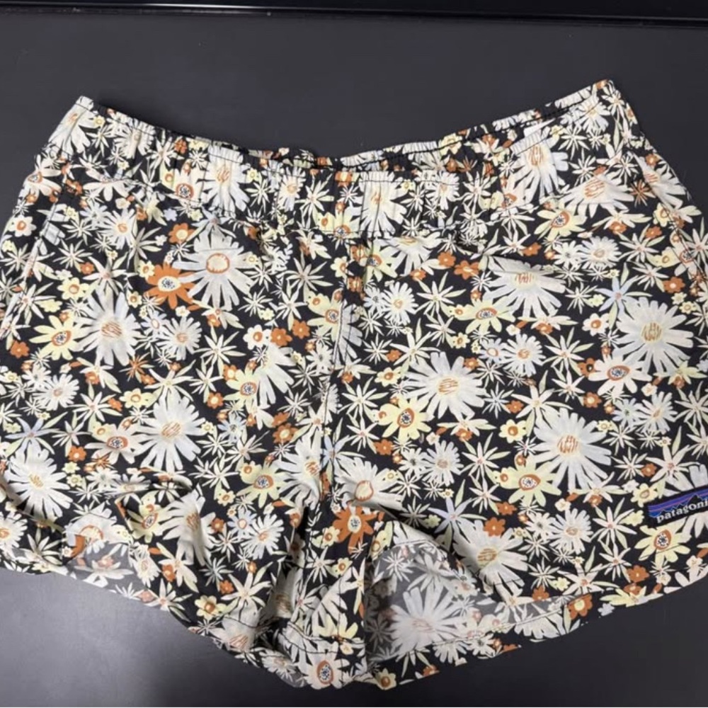 Patagonia Women's Floral Athletic Shorts - Black and Orange